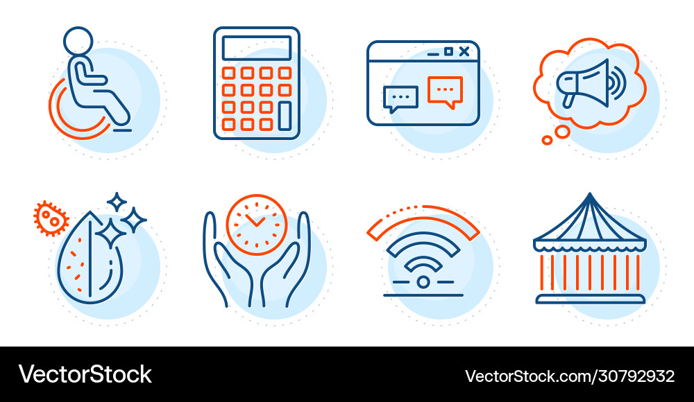 Browser window calculator and wifi icons set Vector Image