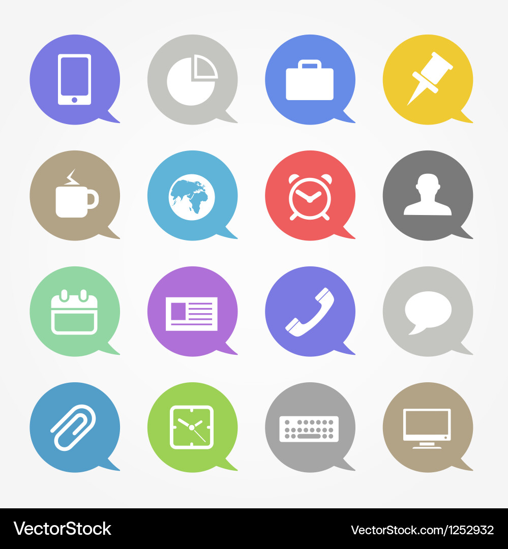 Business web icons set in color speech clouds vector image