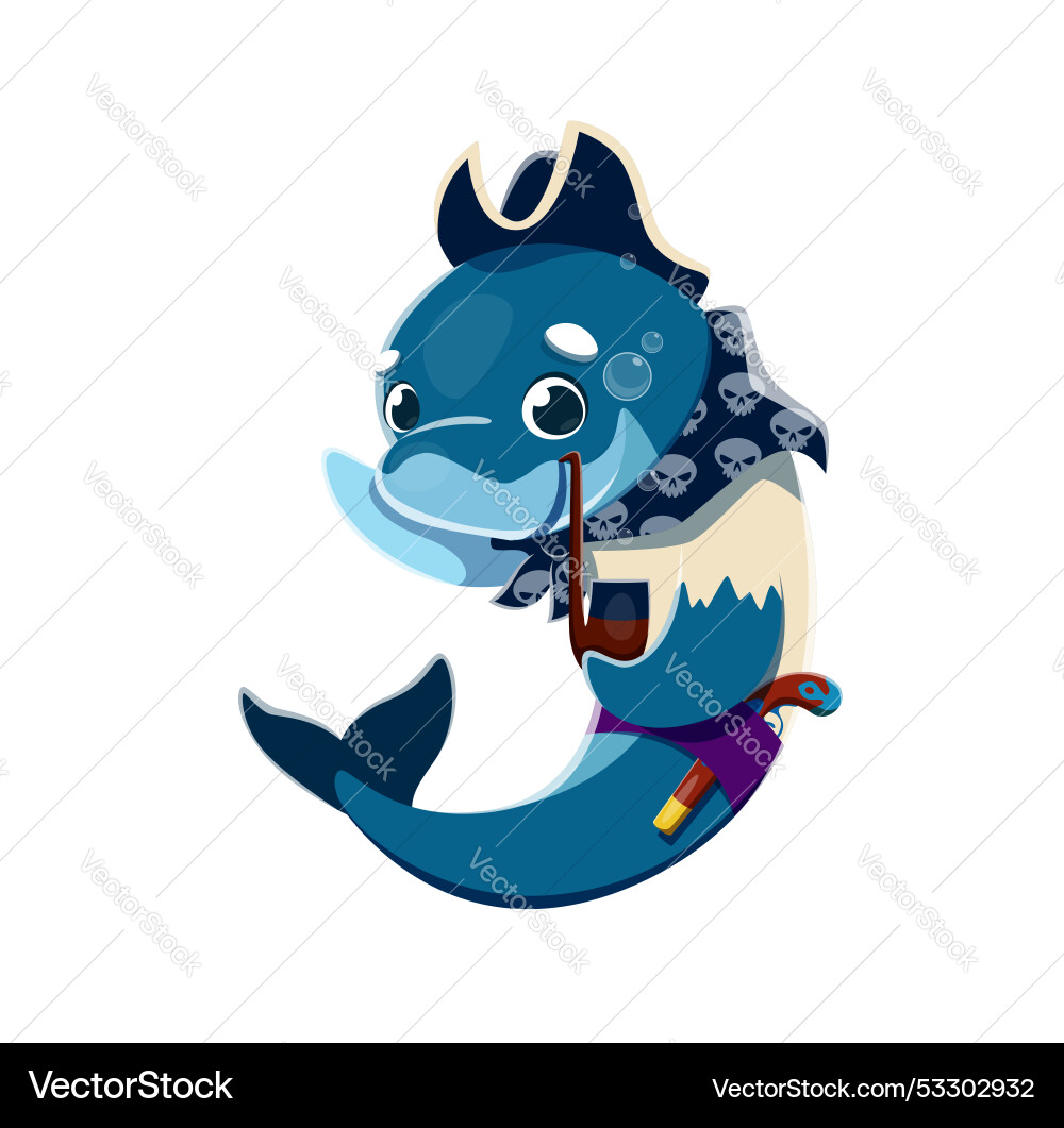 Cartoon dolphin animal pirate with smoking pipe Cartoon dolphin animal pirate with smoking pipe vector image