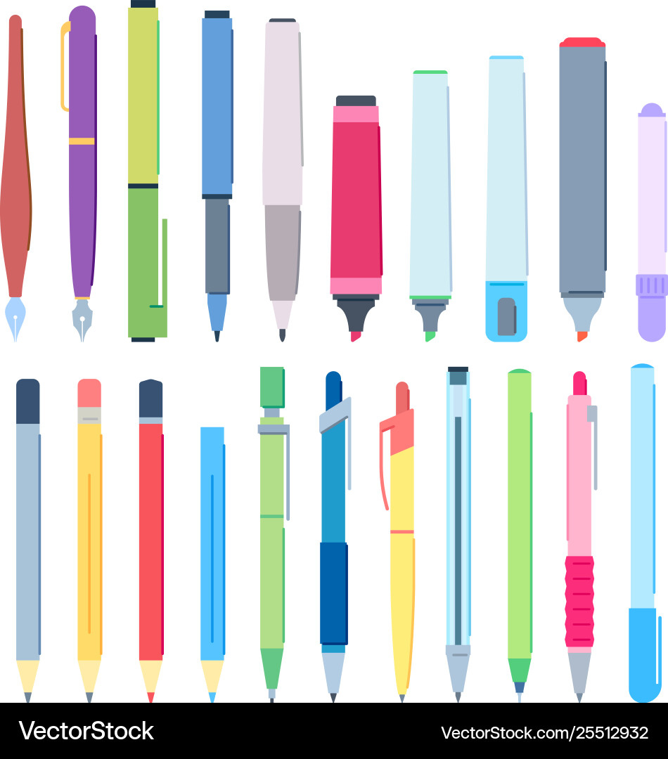 Cartoon pens and pencils writing pen drawing Cartoon pens and pencils writing pen drawing vector image