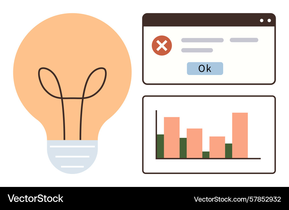 Creative problem-solving with bar chart warning Creative problem-solving with bar chart warning Vector Image