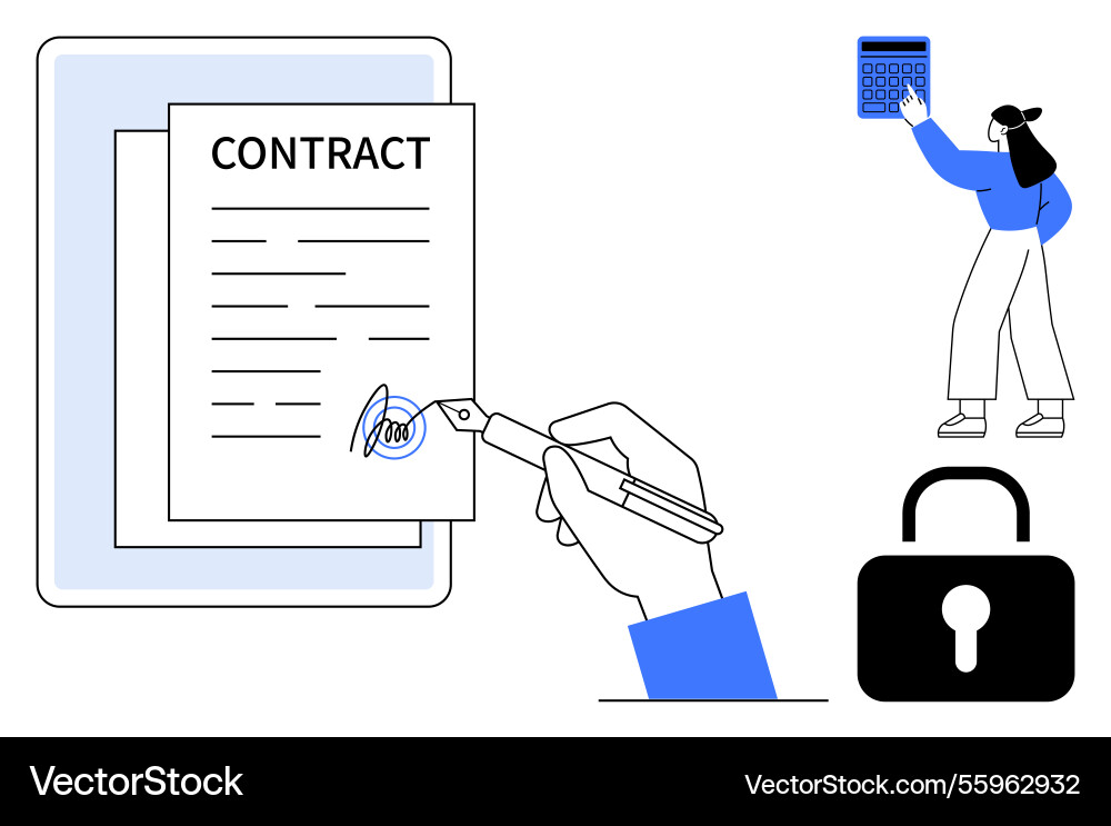 Digital contract signing with secure lock element Digital contract signing with secure lock element vector image