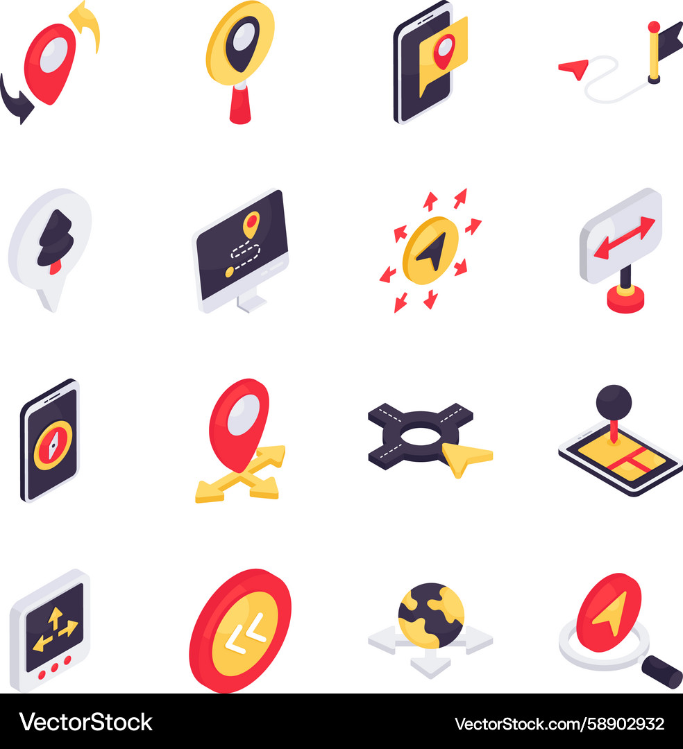 Isometric Geolocation Icons Vector Image