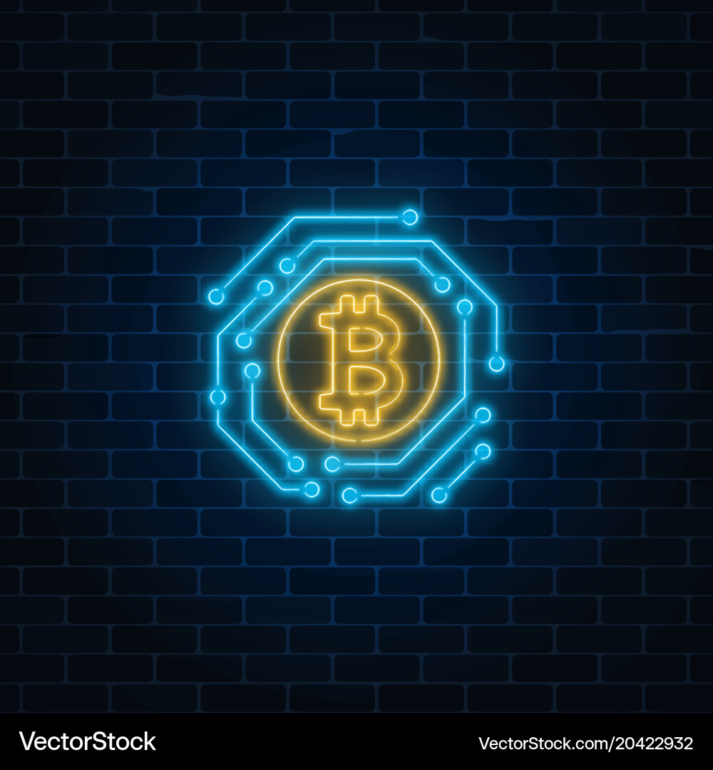 Neon bitcoin currency sign with electronic Vector Image