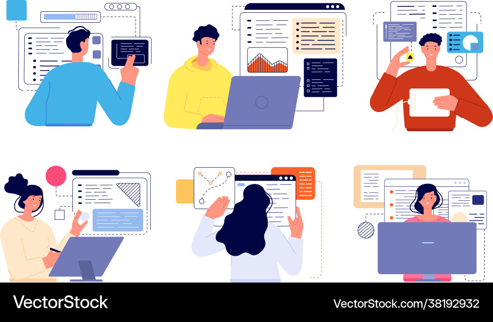 People programming professional geek working People programming professional geek working vector image