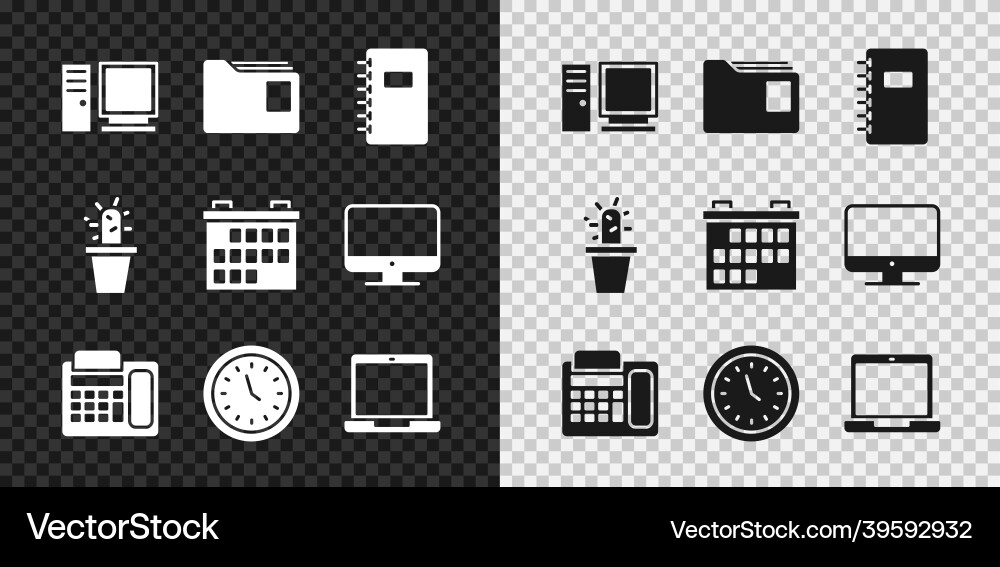 Set computer monitor document folder spiral vector image