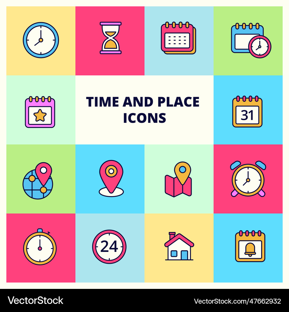 Set of time and location icons Set of time and location icons vector image