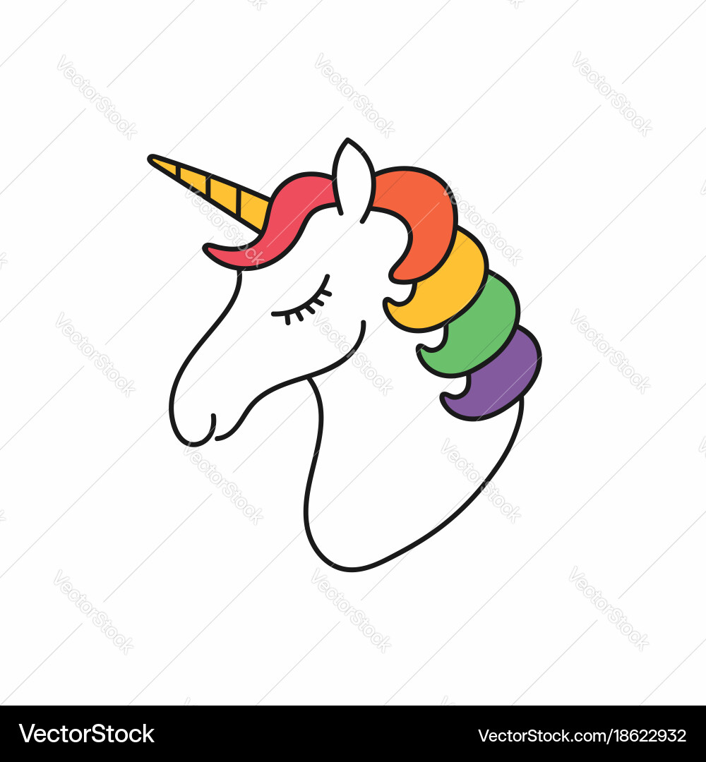 Unicorn head face with hair in rainbow Royalty Free Vector