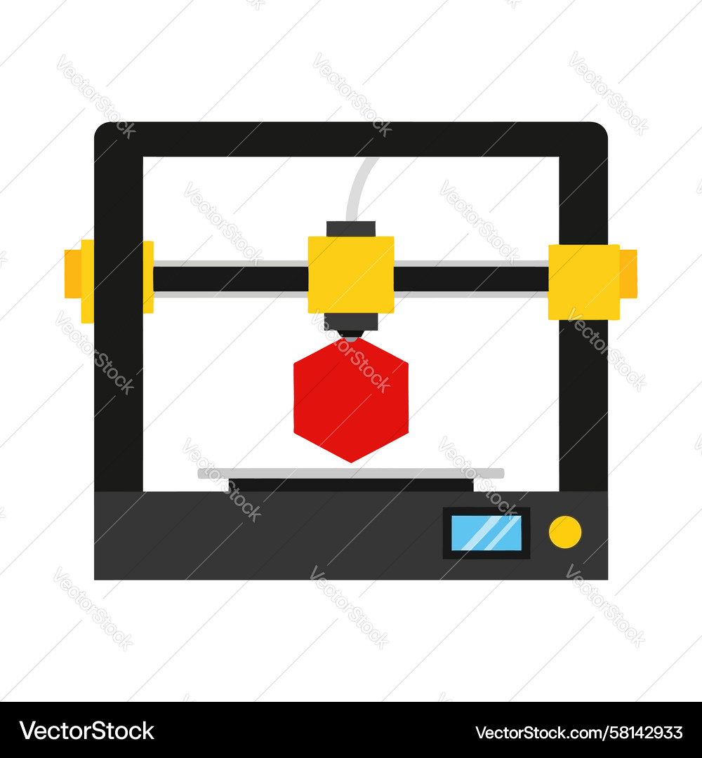 3D Printer Creating Red Hexagon Vector Image