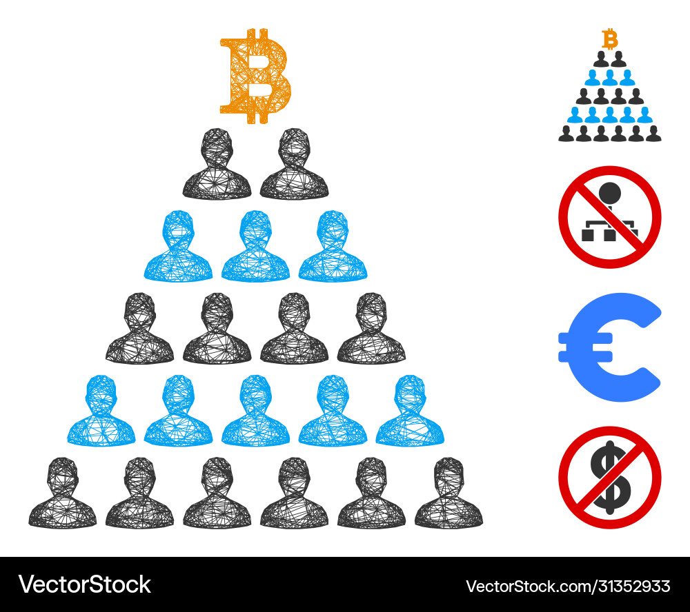 Bitcoin ponzi pyramid web mesh Bitcoin ponzi pyramid web mesh vector image