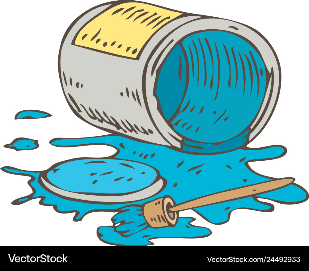 Bleichdose aus blauer Farbe und Pinsel Bleichdose aus blauer Farbe und Pinsel vektorbild