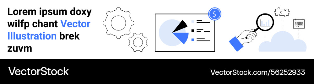 Data analysis process with graphs magnifying Vector Image