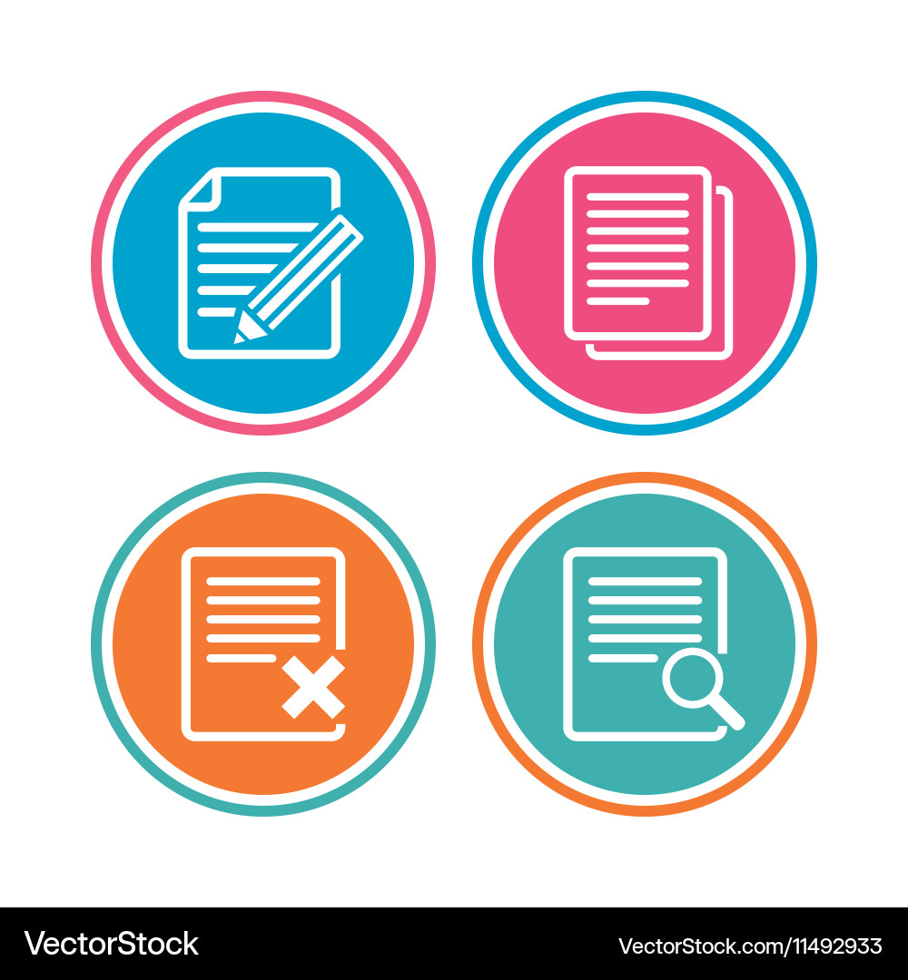 Document icons search delete and edit file Vector Image