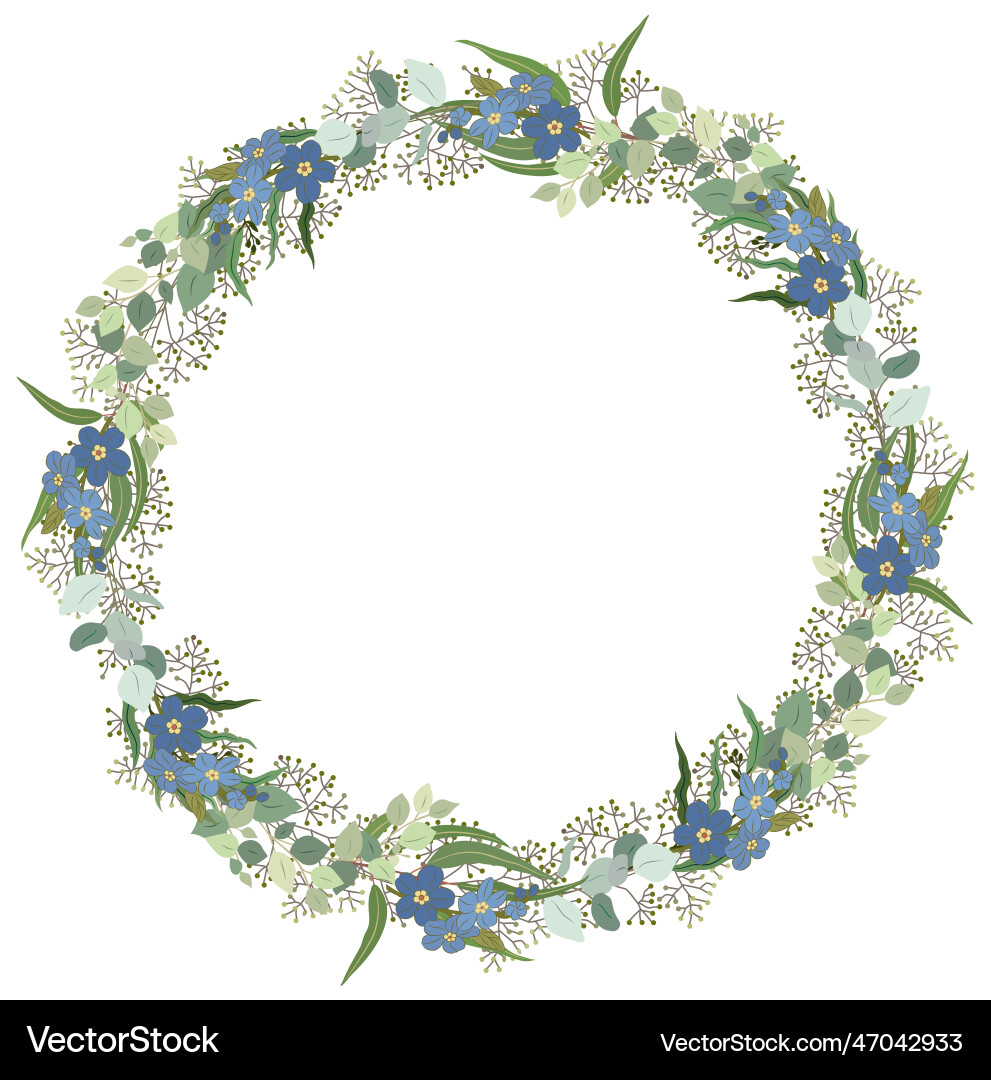 Eucalyptus & Forget-Me-Not Wreath Vector Image