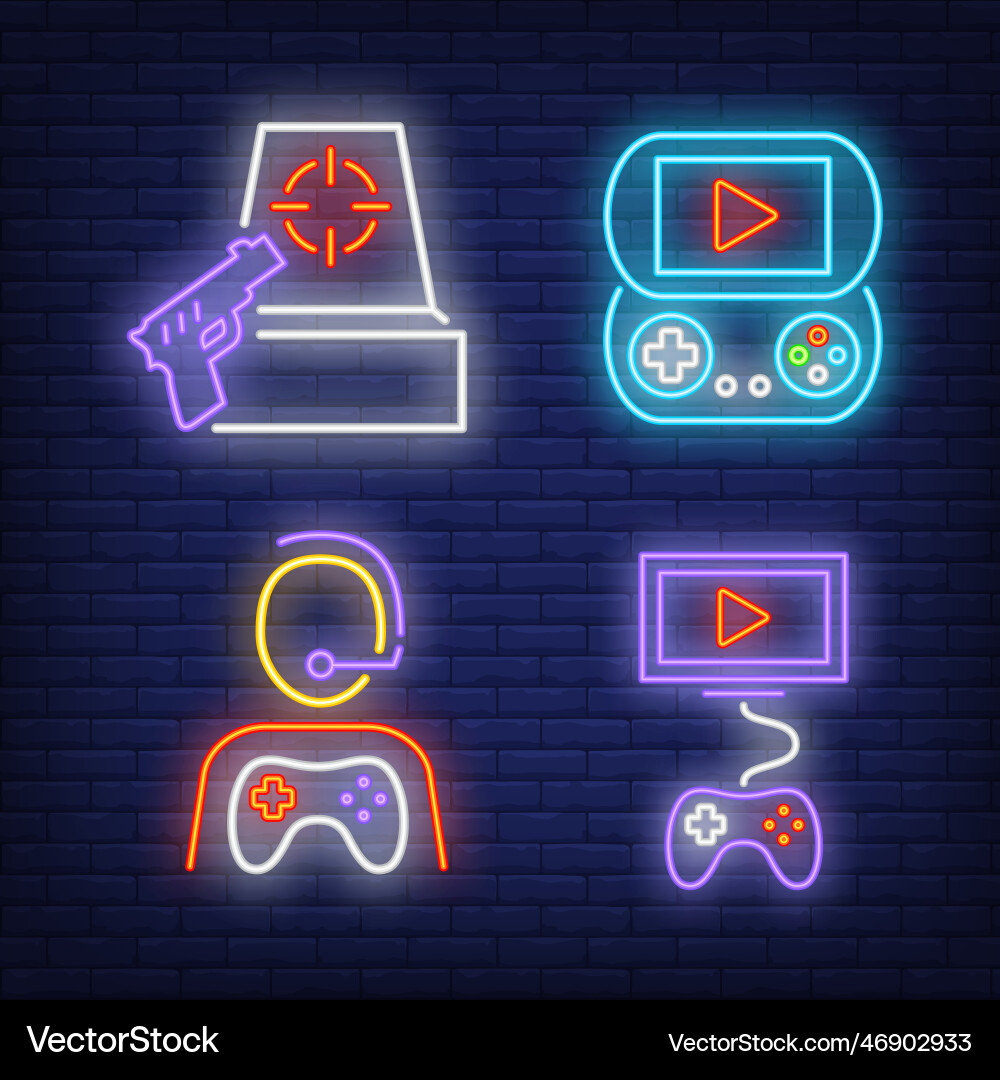 Game player console joystick and monitor neon Game player console joystick and monitor neon vector image