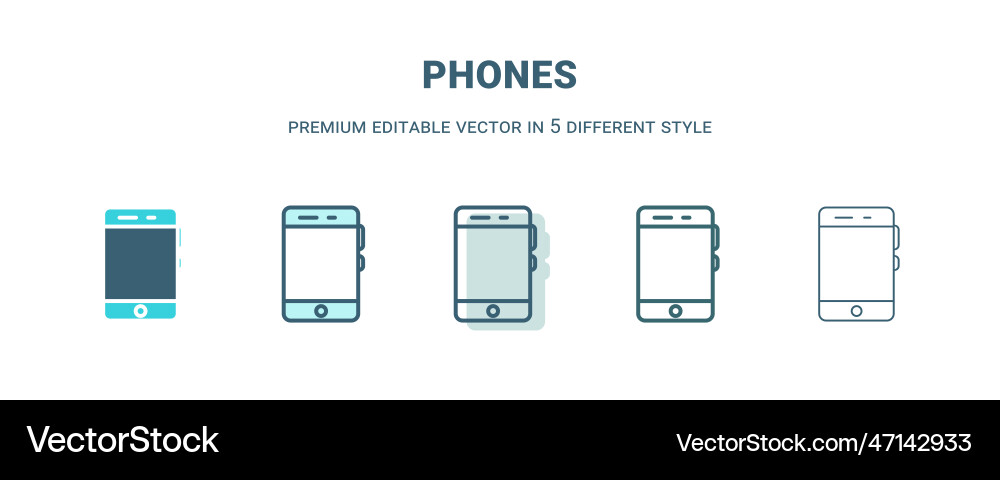Phones icon in 5 different style outline filled Phones icon in 5 different style outline filled vector image