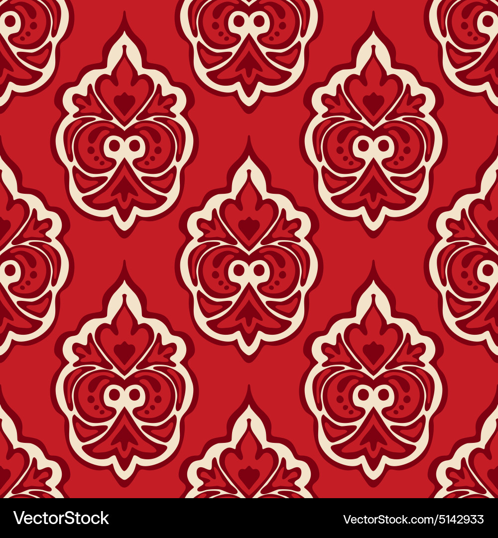 Seamless pattern tiled red damask vector image