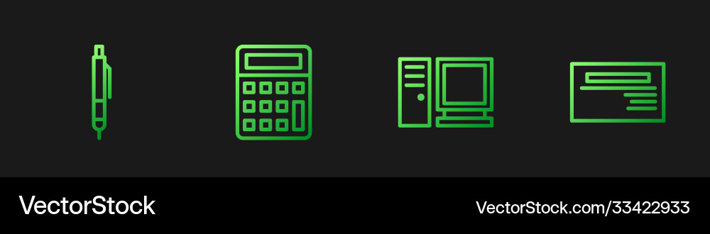 Set line computer monitor pen calculator Set line computer monitor pen calculator vector image