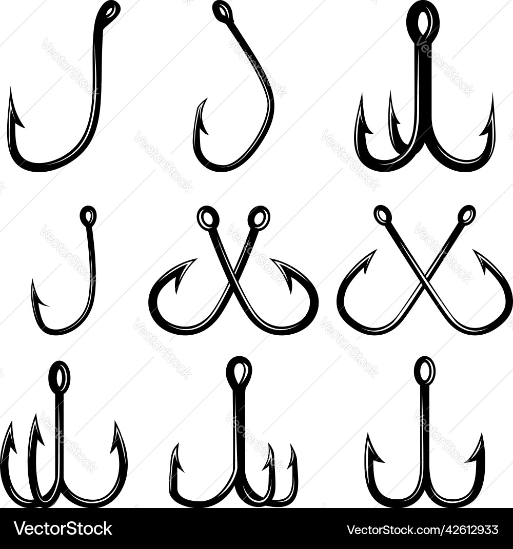 Set of fishing hooks design element for poster Set of fishing hooks design element for poster vector image