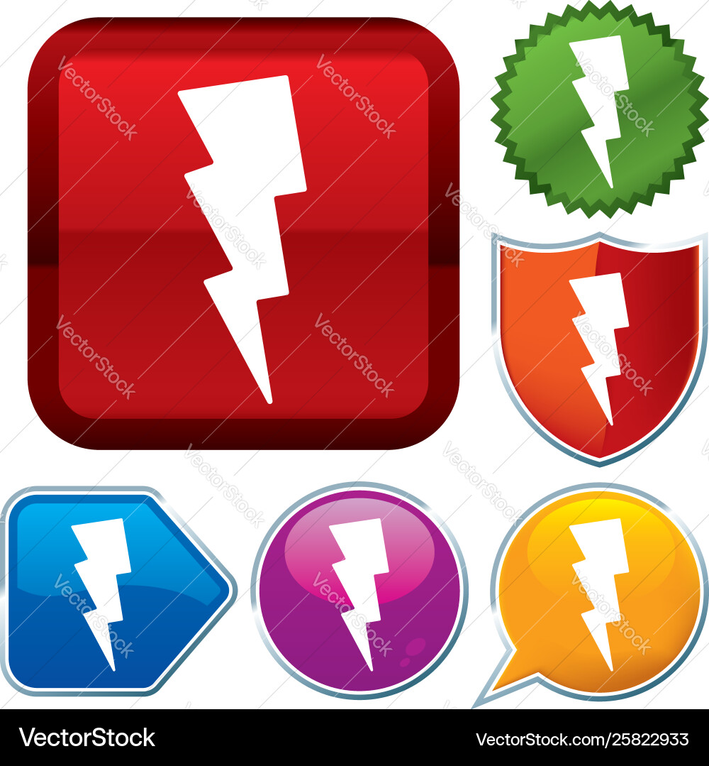 Set shiny icon series on buttons thunder vector image