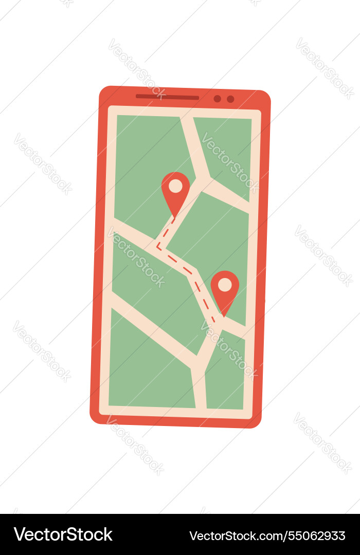 Smartphone with navigation app in flat style Smartphone with navigation app in flat style vector image