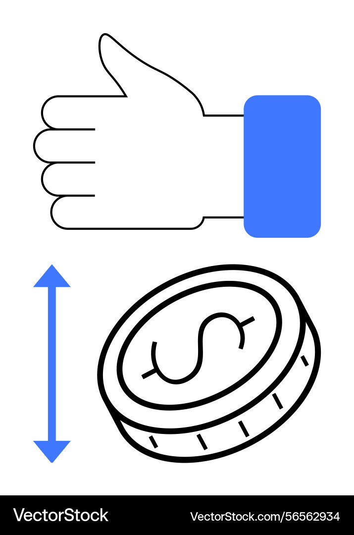 Approval hand gesture with coin and bidirectional Vector Image
