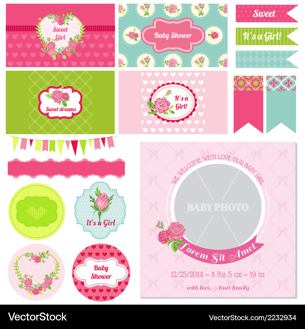 Baby Shower Floral Elements Vector Image