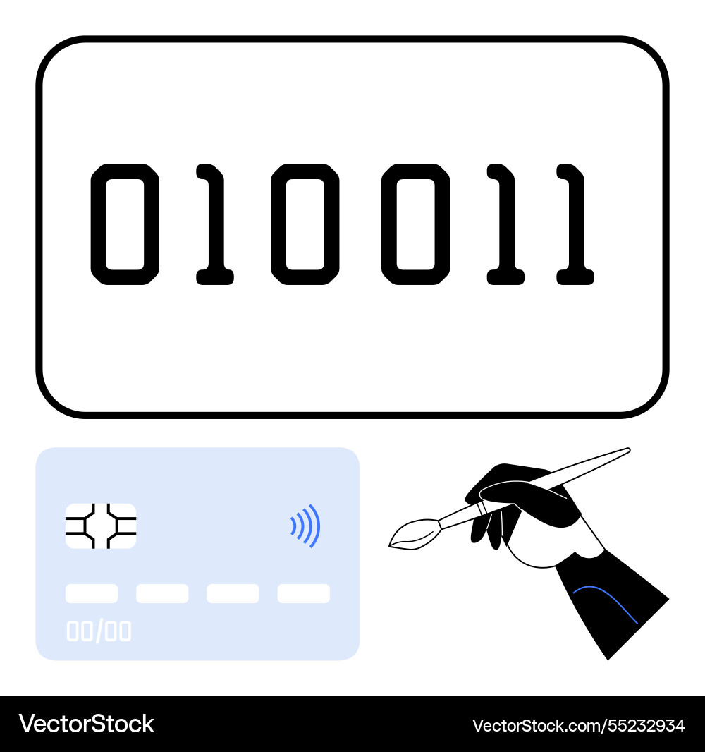 Binary code credit card with rfid signal Binary code credit card with rfid signal vector image