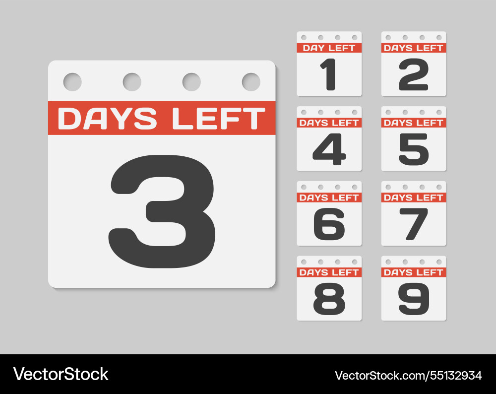 Countdown daily page calendar icon - 3 days left Vector Image