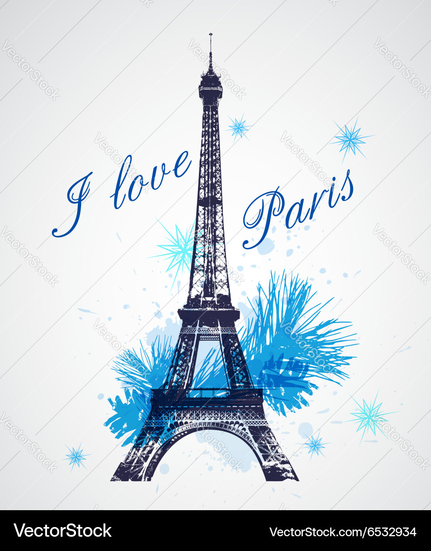 Eiffel tower and pine branch Vector Image