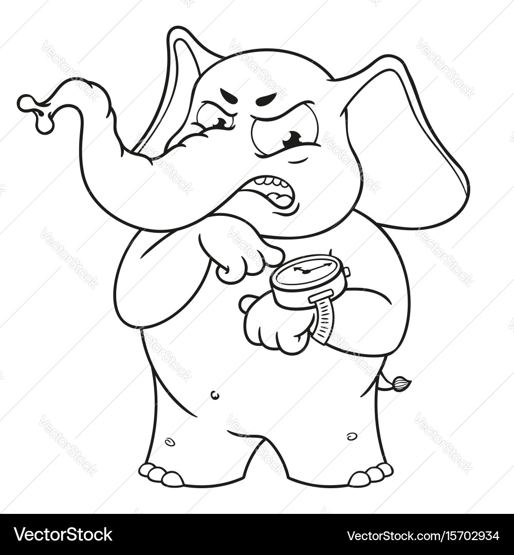 Elephant character angry pointing at the clock Vector Image