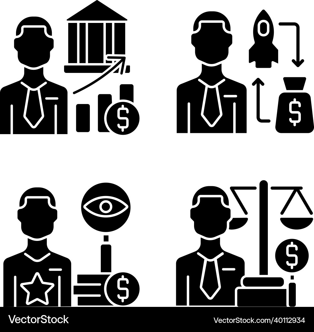 Finanzinvestition Jobs black glyph icons set Finanzinvestition Jobs black glyph icons set vektorbild