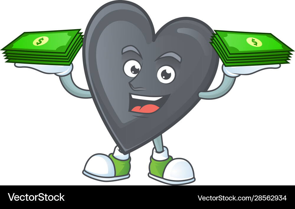 Glückliches Gesicht schwarze Liebe Charakter mit Geld auf der Hand Glückliches Gesicht schwarze Liebe Charakter mit Geld auf der Hand vektorbild
