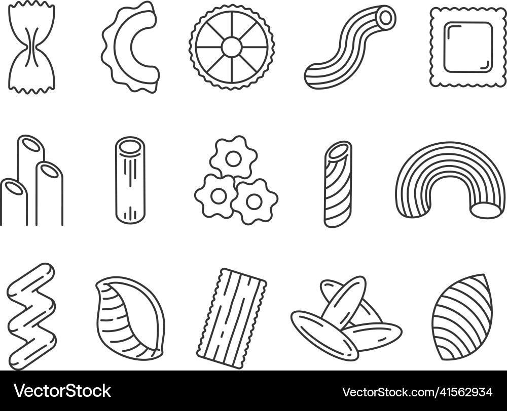 Italian food pasta product shape types line icons Italian food pasta product shape types line icons vector image