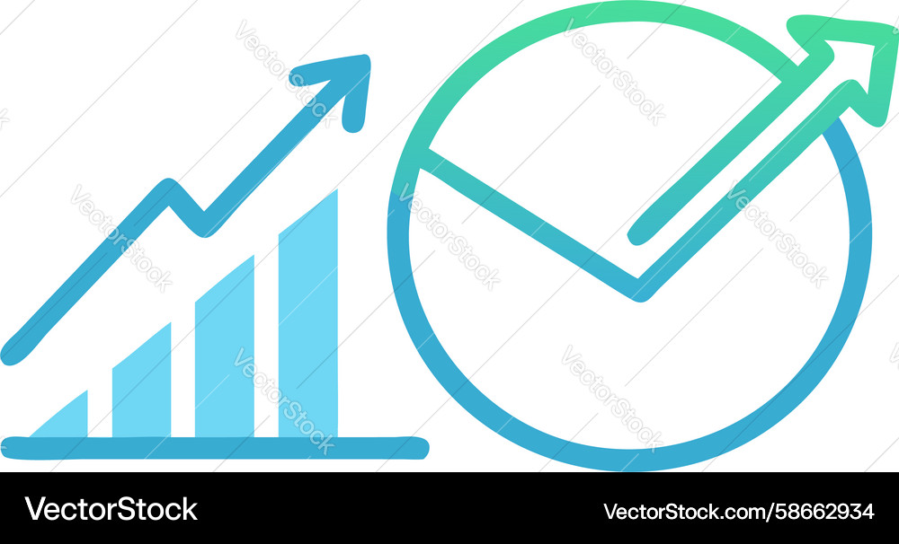 Pie chart with growth arrow performance analytics Vector Image
