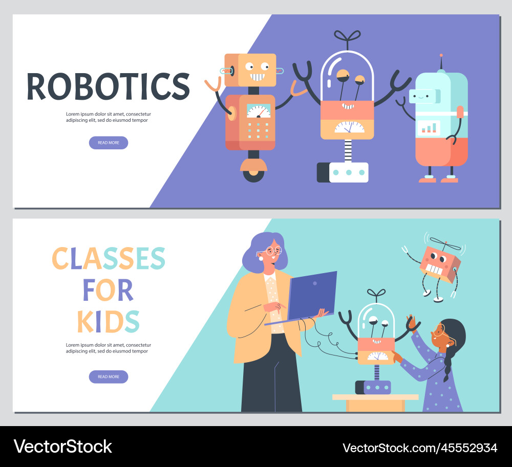 Robotics and programming classes for kids flyers Robotics and programming classes for kids flyers Vector Image