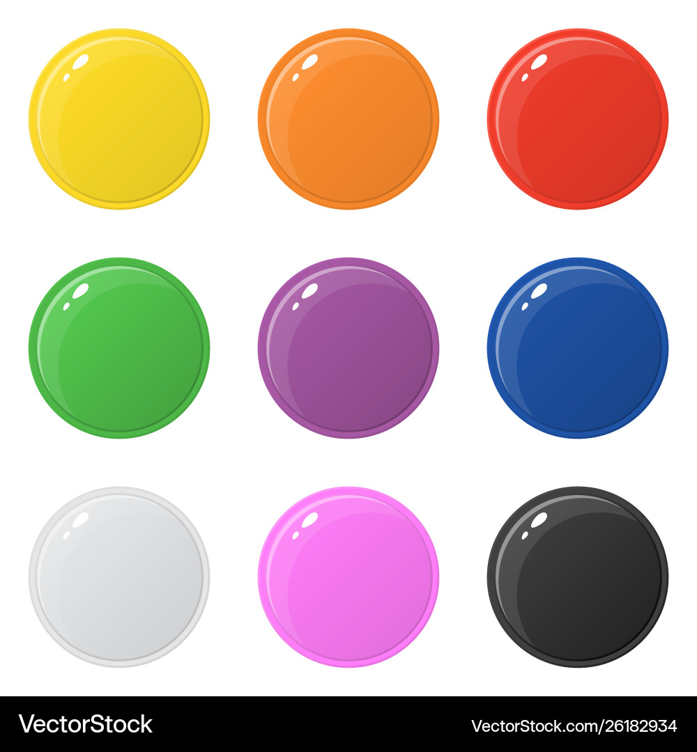 Set 9 glossy round colorful buttons isolated Set 9 glossy round colorful buttons isolated Vector Image