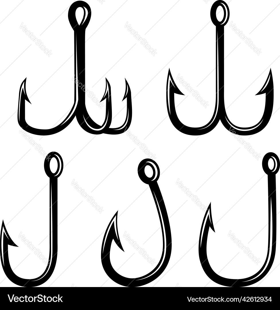 Set of fishing hooks design element for poster Set of fishing hooks design element for poster vector image