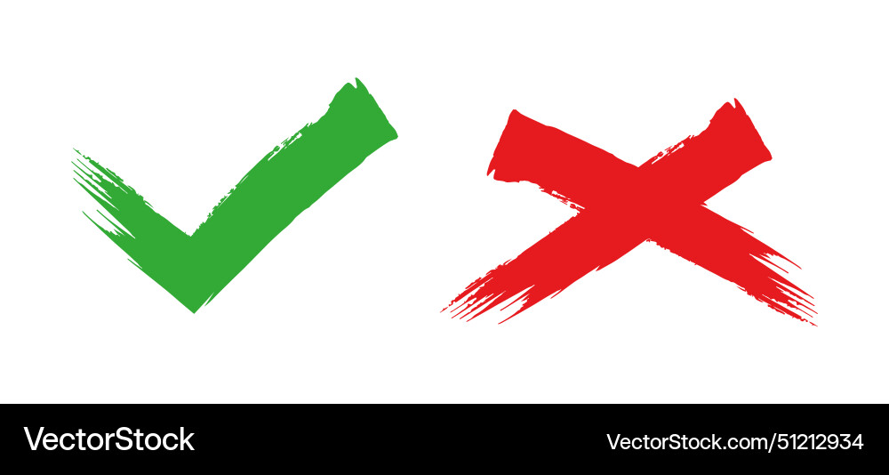 Set of icons with check marks and red cross Vector Image