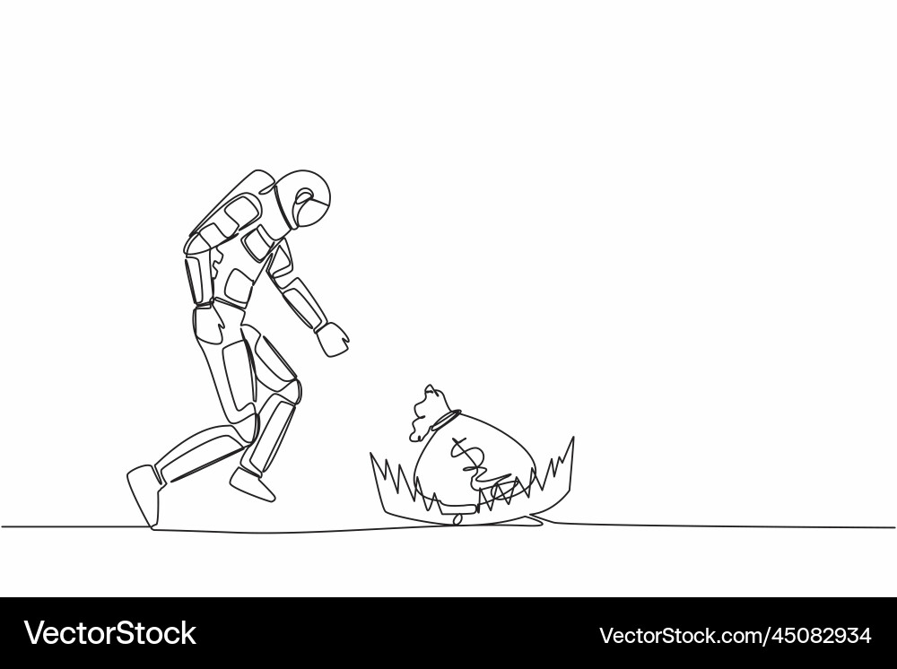 Single continuous line drawing astronaut running Single continuous line drawing astronaut running Vector Image