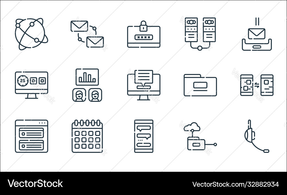 Telecommuting line icons linear set quality vector image