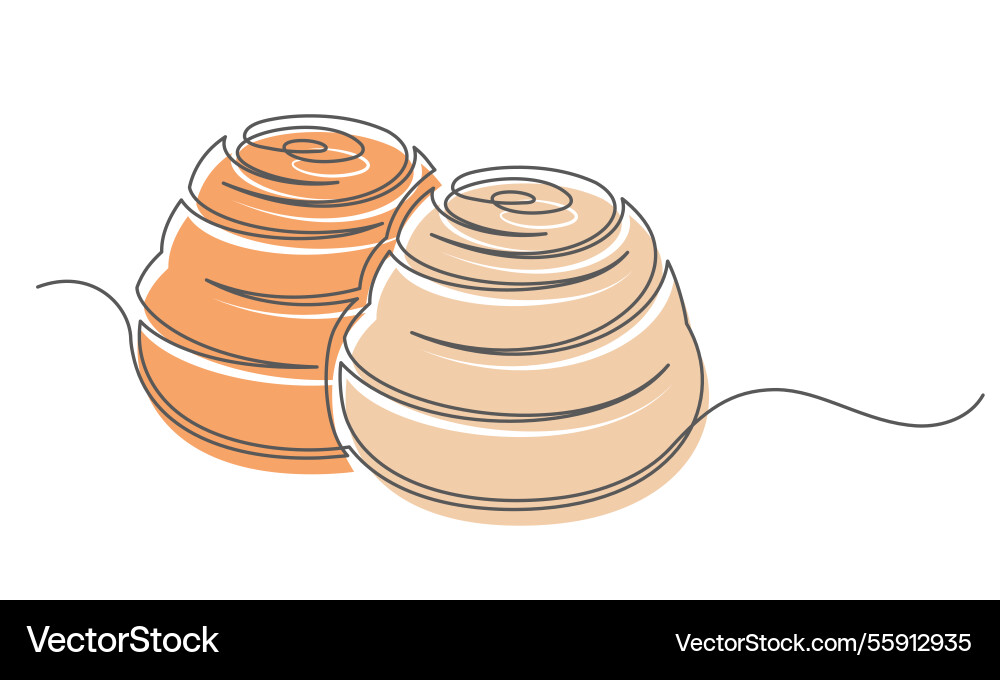 Bun cinnabons continuous one line isolated Bun cinnabons continuous one line isolated Vector Image