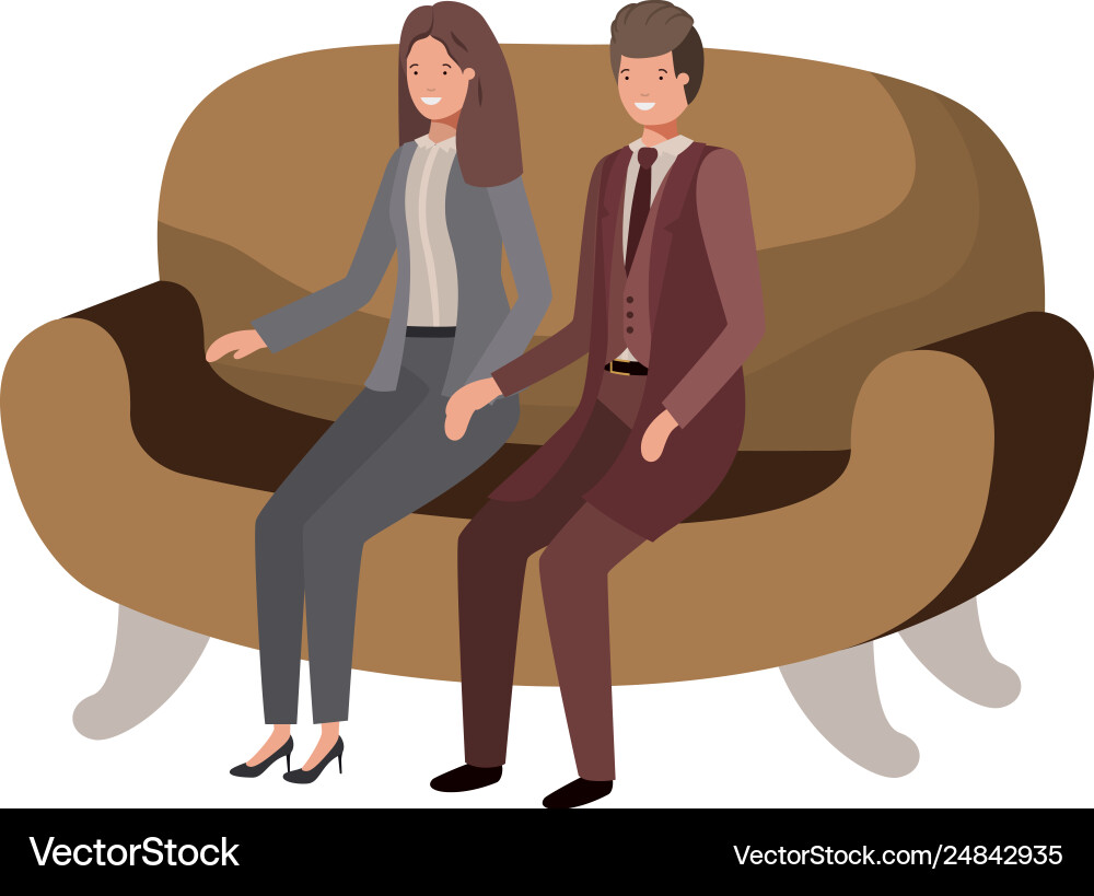 Business-Paar sitzen im Sofa avatar Charakter Business-Paar sitzen im Sofa avatar Charakter vektorbild