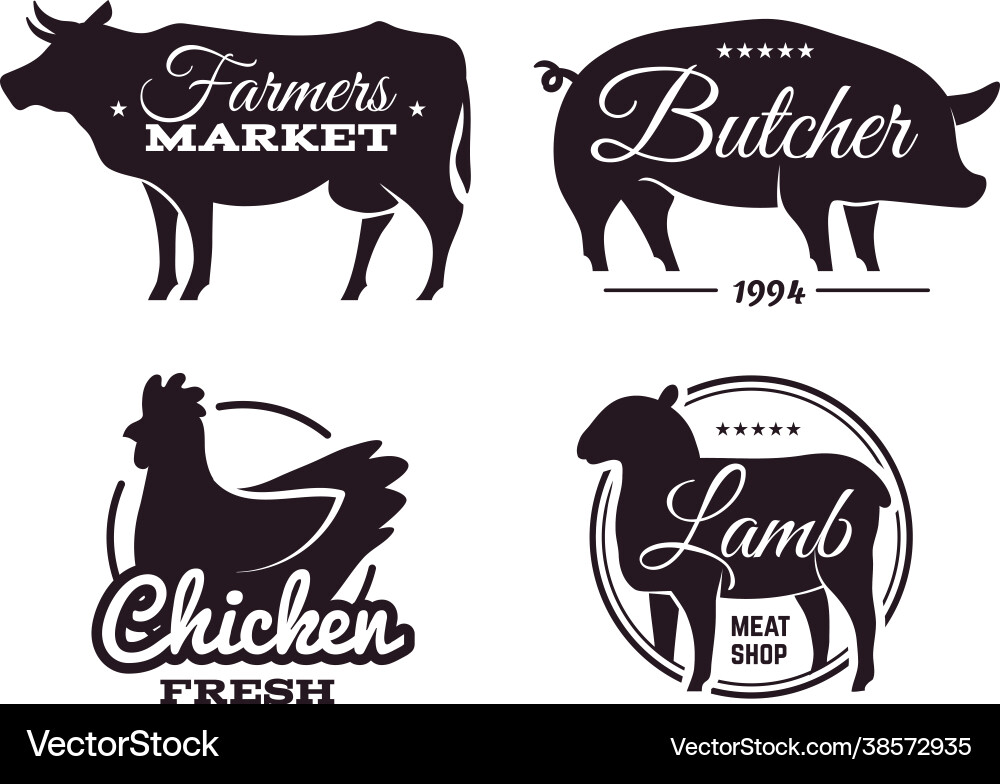 Butchery shop labels with domestic animals Butchery shop labels with domestic animals vector image