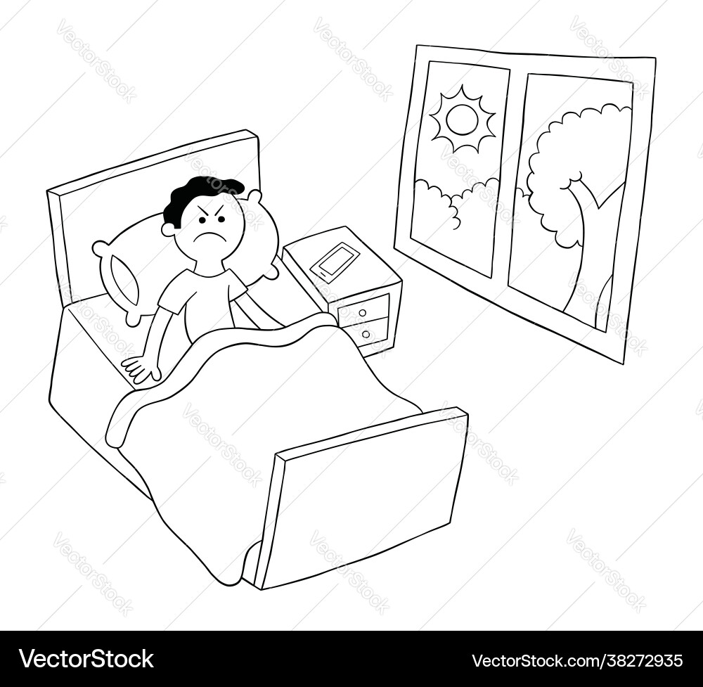Cartoon man woke up in morning but very angry Cartoon man woke up in morning but very angry vector image