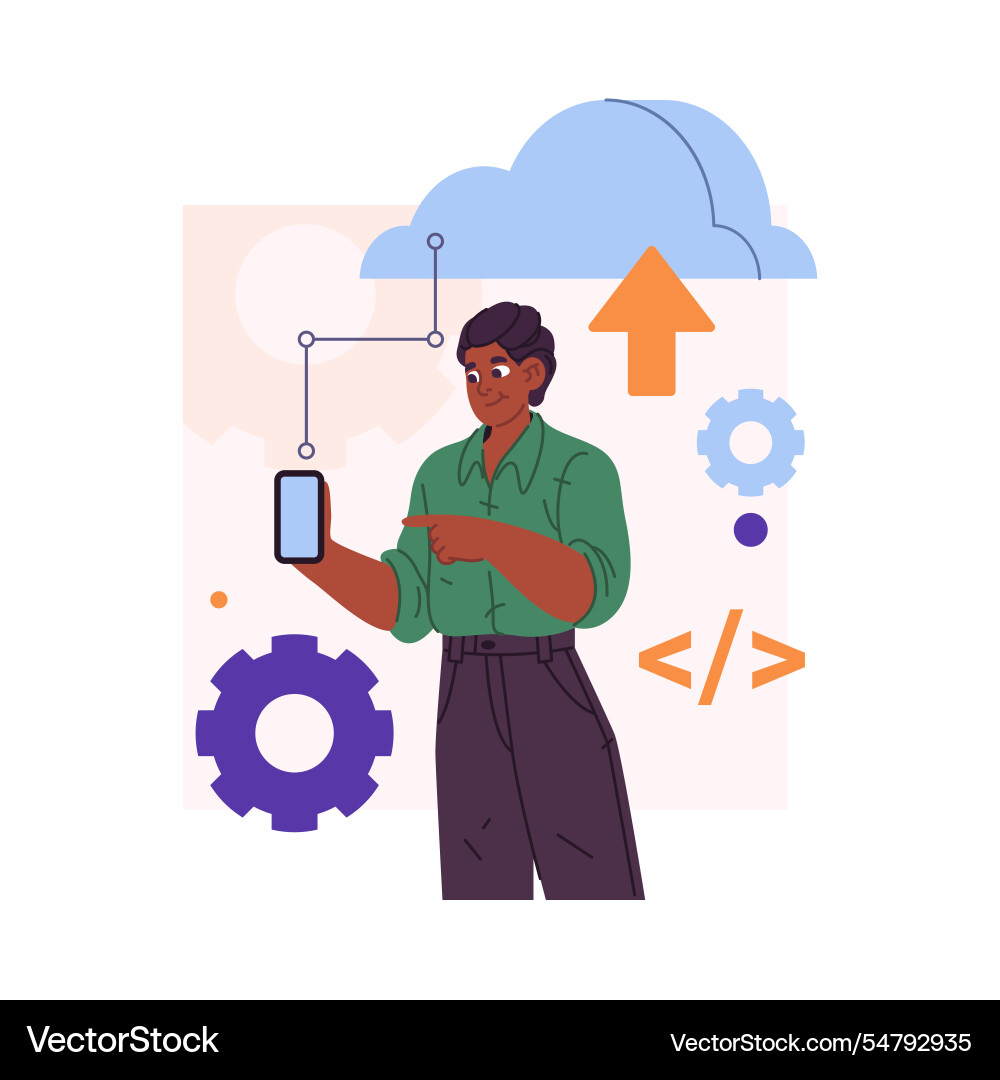 Connecting phone to cloud computing service app Connecting phone to cloud computing service app vector image