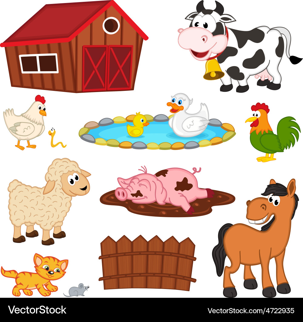 Cute Farm Animals Collection vector image
