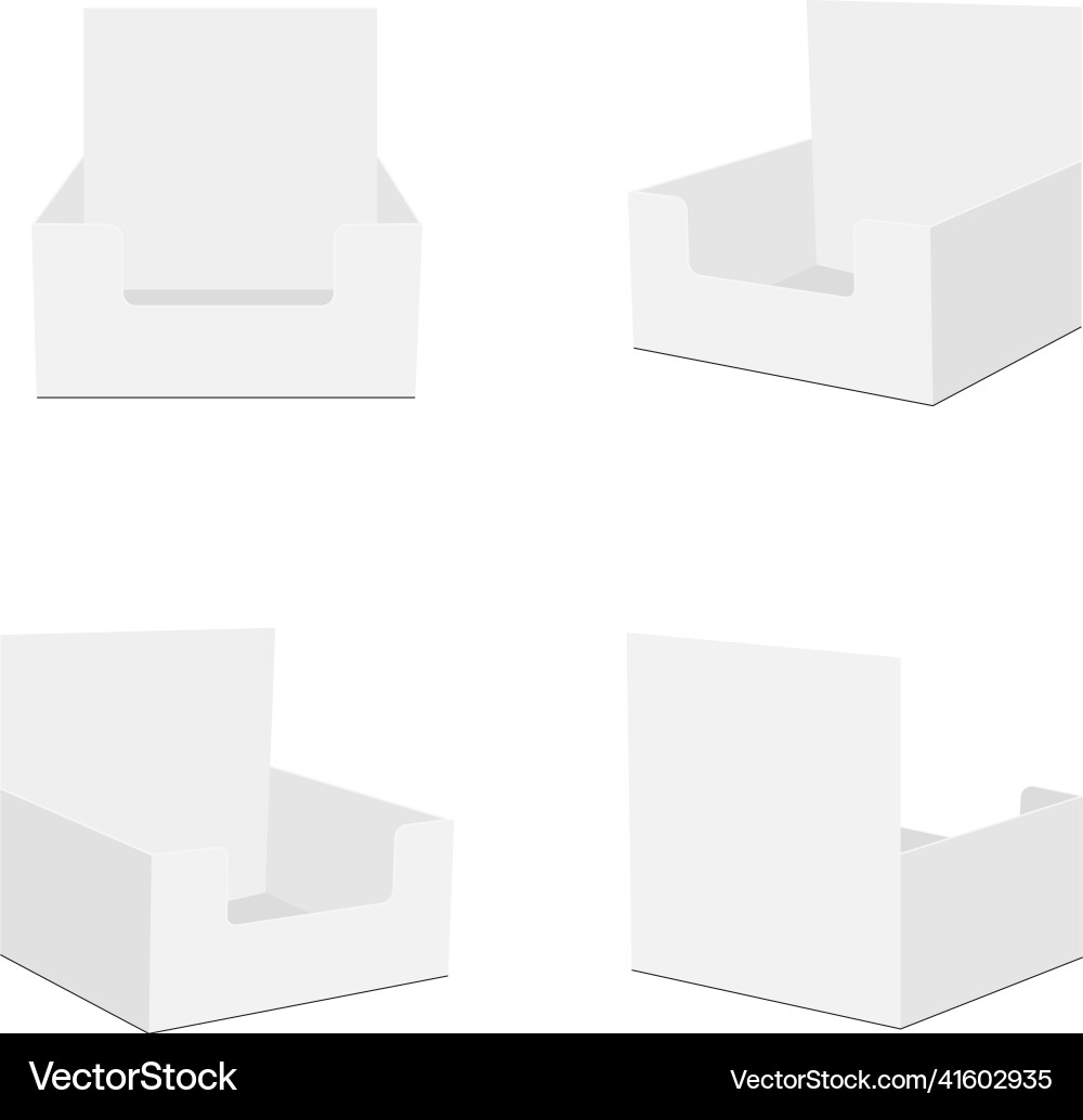 Empty cardboard counter display boxes mockups vector image