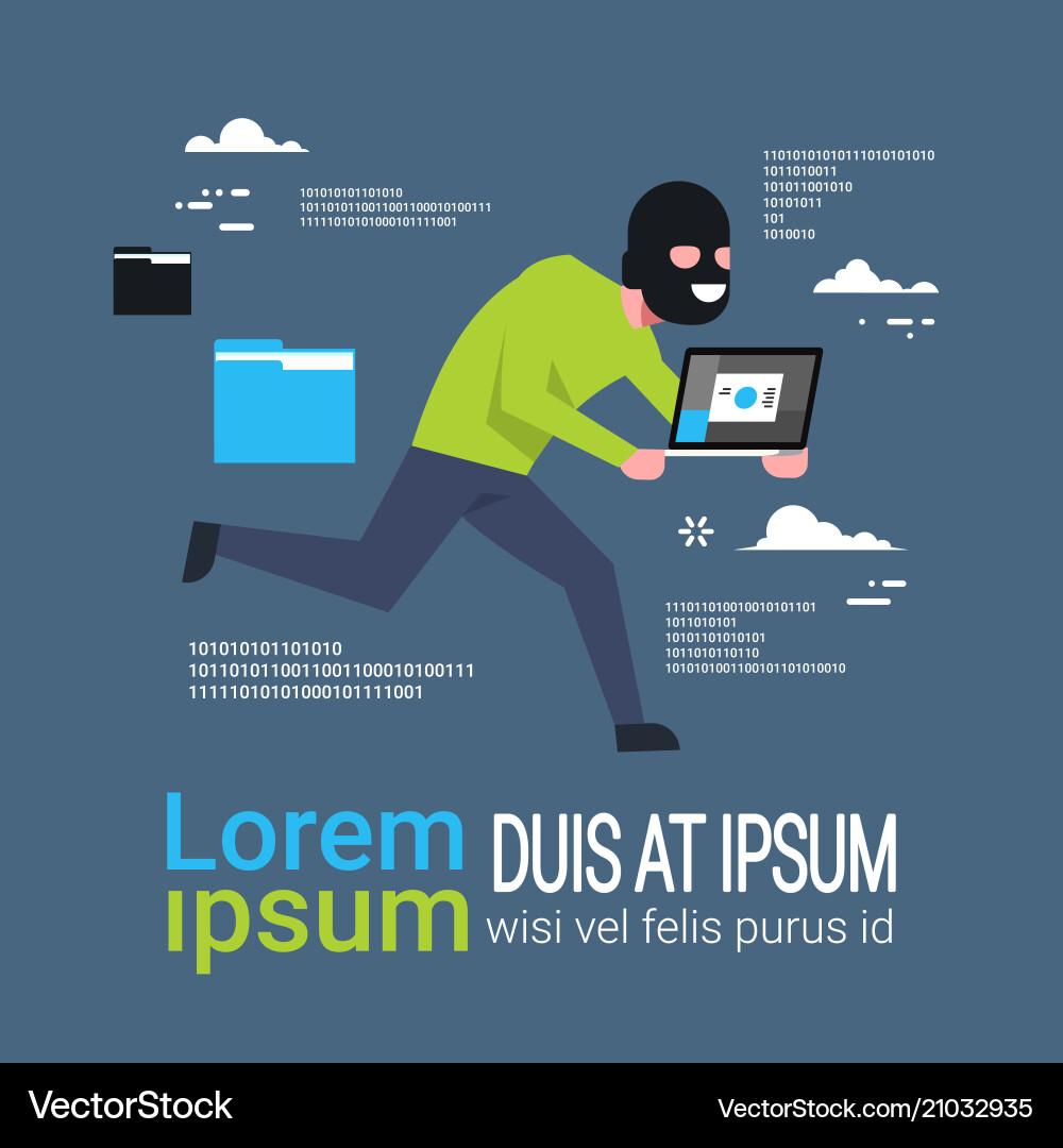 Hacker Running with Laptop vector image