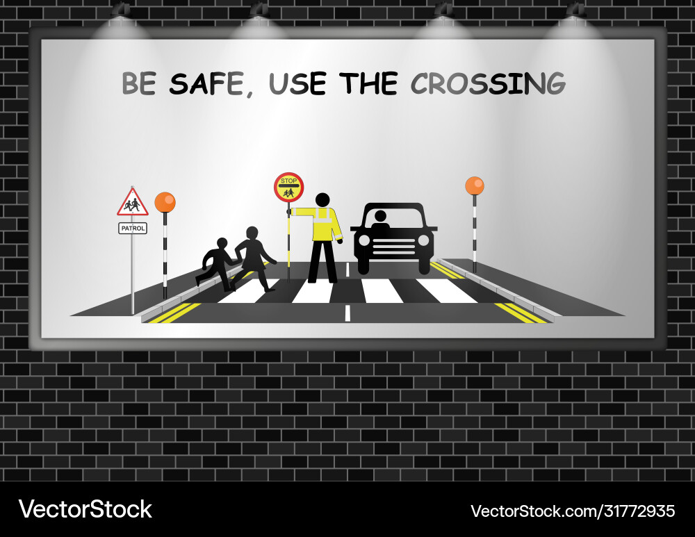 Illuminated advertising billboard school crossing Illuminated advertising billboard school crossing vector image